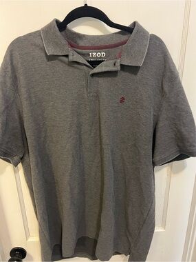 Izod Men's Heather Gray Polo with Maroon Accent